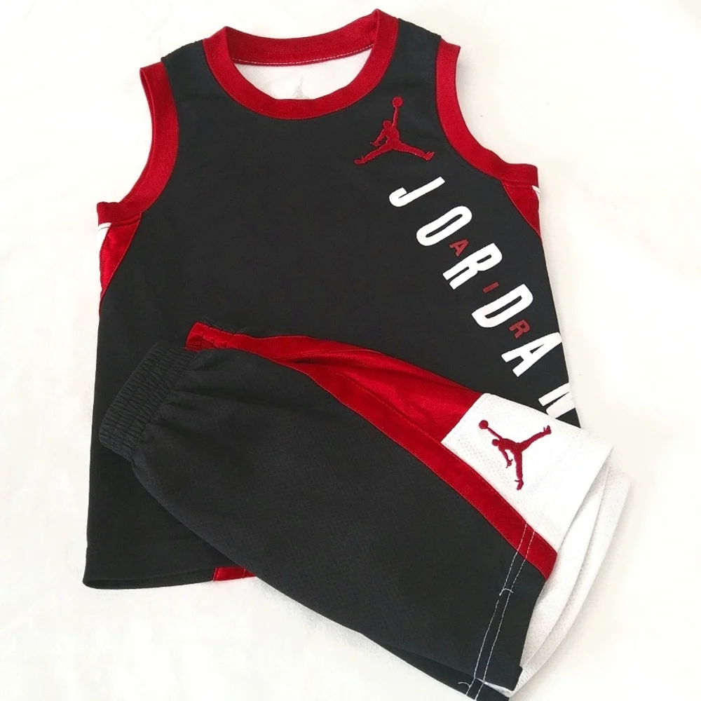 JORDAN A I R - black , red ,& white boys matching active, sports sets size 4 . - Picture 1 of 14